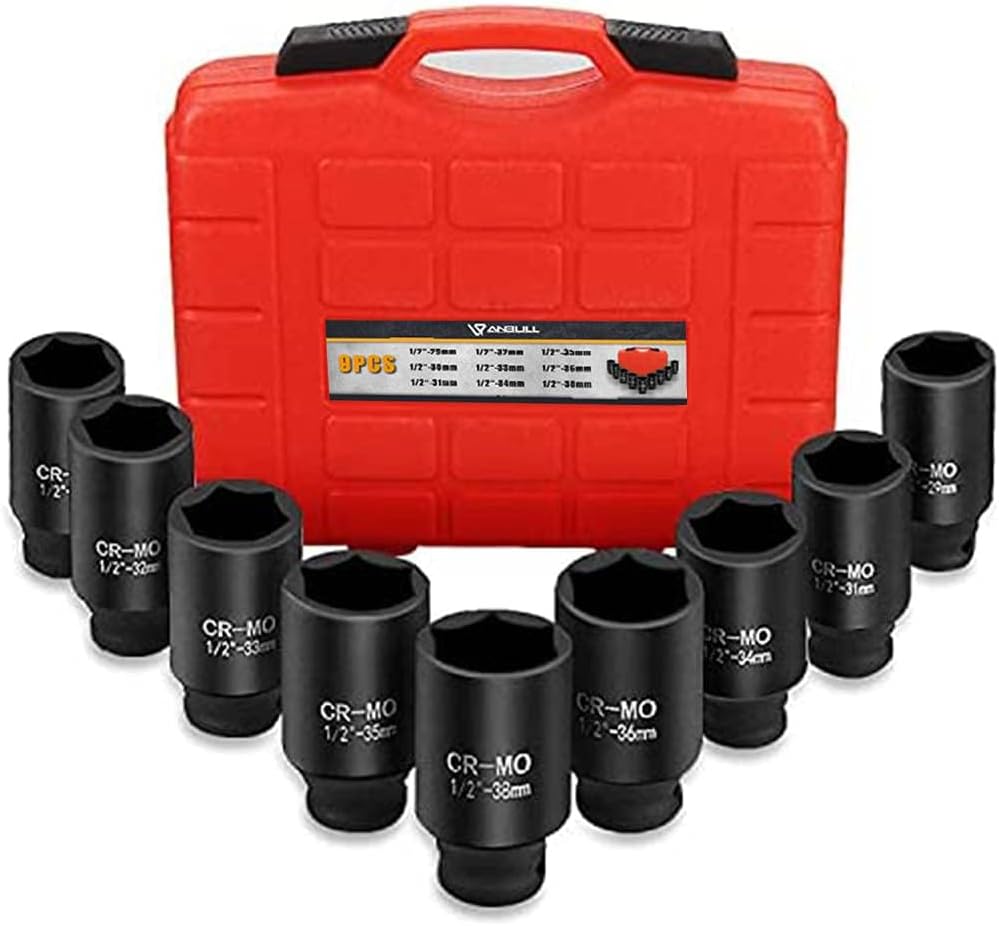 1/2 Inch 9PCS Deep Impact Socket Set 29mm-38mm with Storage Case I474