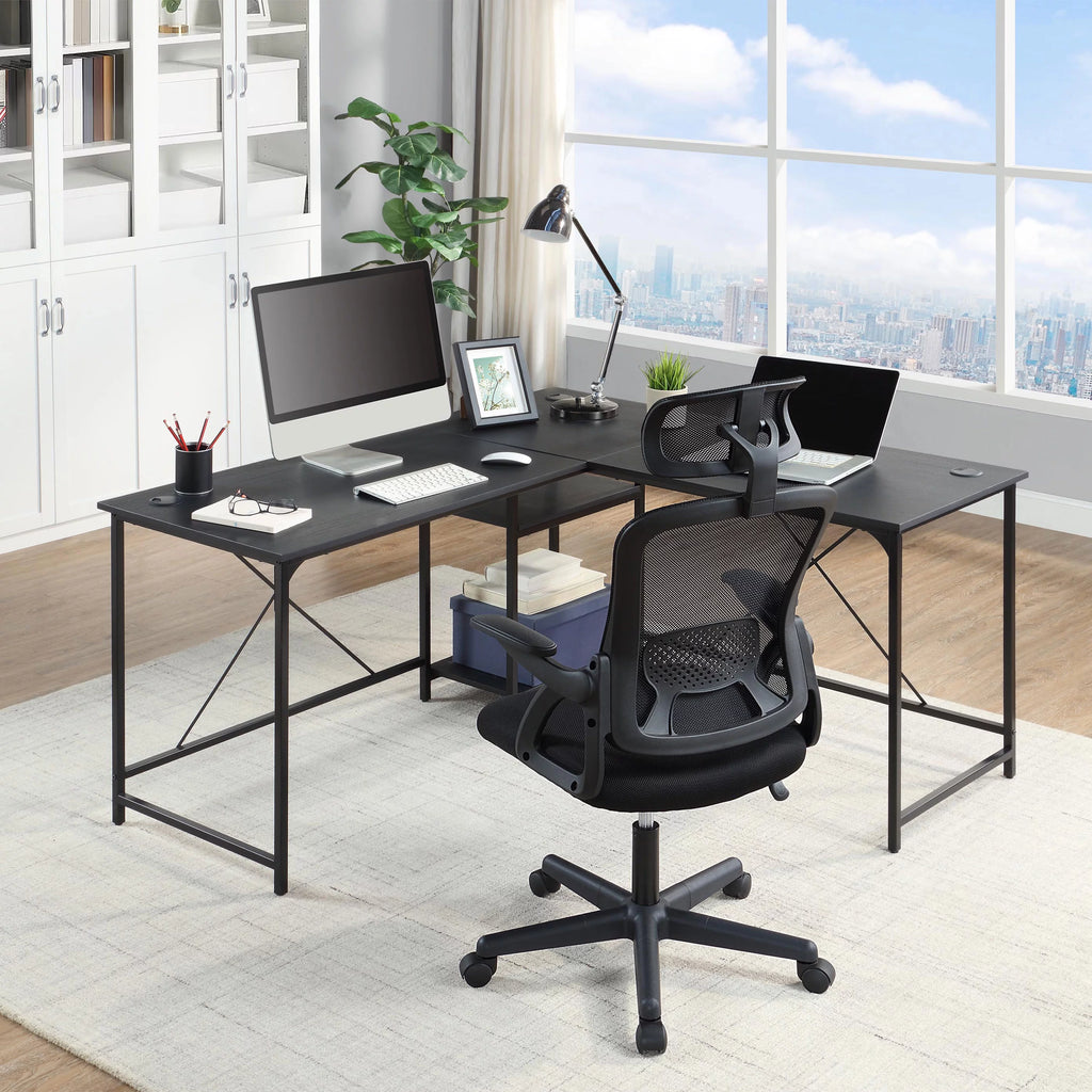 Black Fabric Ergonomic Office Chair with Adjustable Headrest M6578
