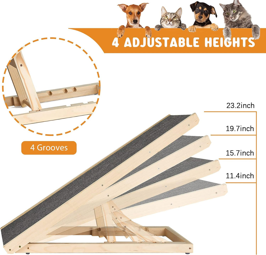 Adjustable Wooden Folding Dog Ramp with Non-Slip Carpet T9628
