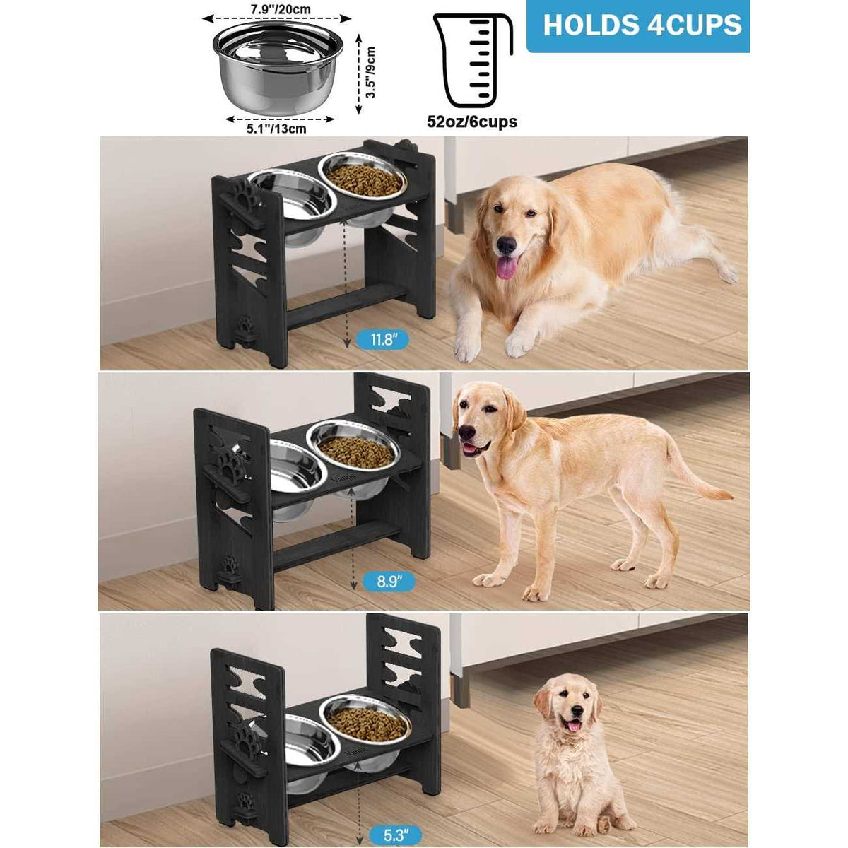 Adjustable Raised Dog Bowls with Stand P931
