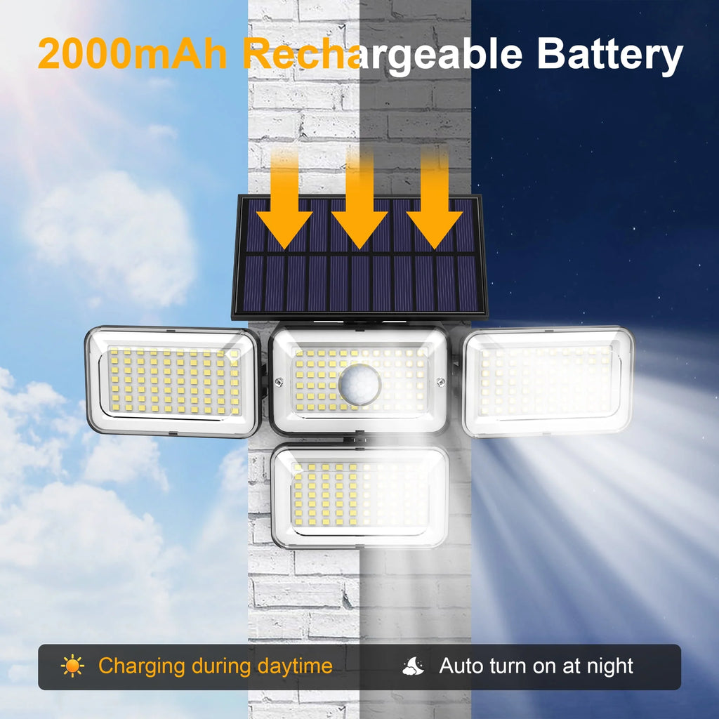 Solar Lights Outdoor 304LED 2500LM Motion Sensor Security Lights with Remote Control IP65 Waterproof 2Pack V2685