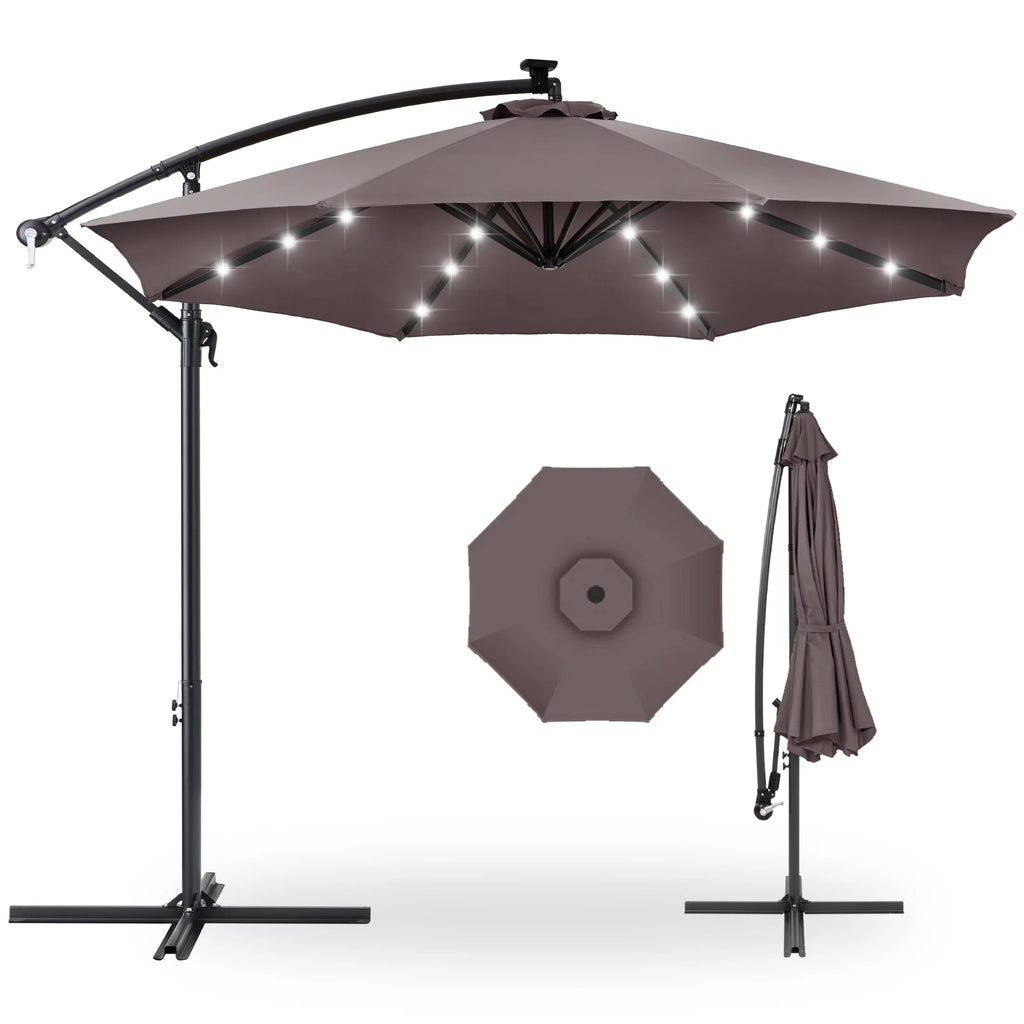 10ft Solar LED Offset Hanging Patio Umbrella J3796