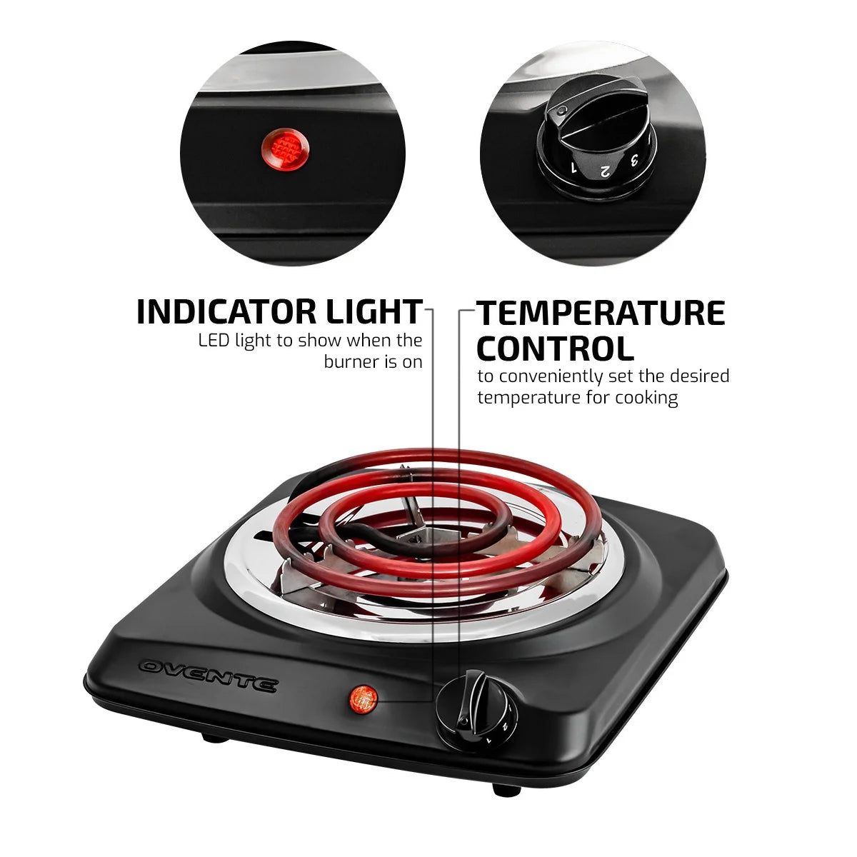 1000W Black Electric Countertop Single Burner N48450