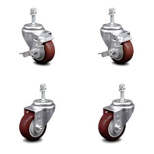 3 inch Maroon Polyurethane Swivel Caster Set P986