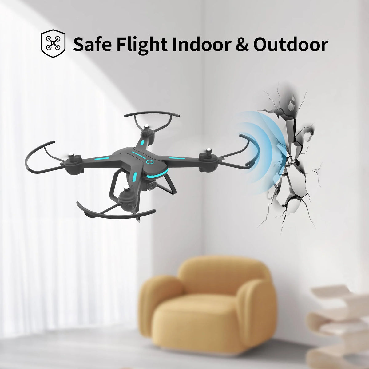 Black 1080P HD Camera Drone with LED Lights and 2 Batteries I268121