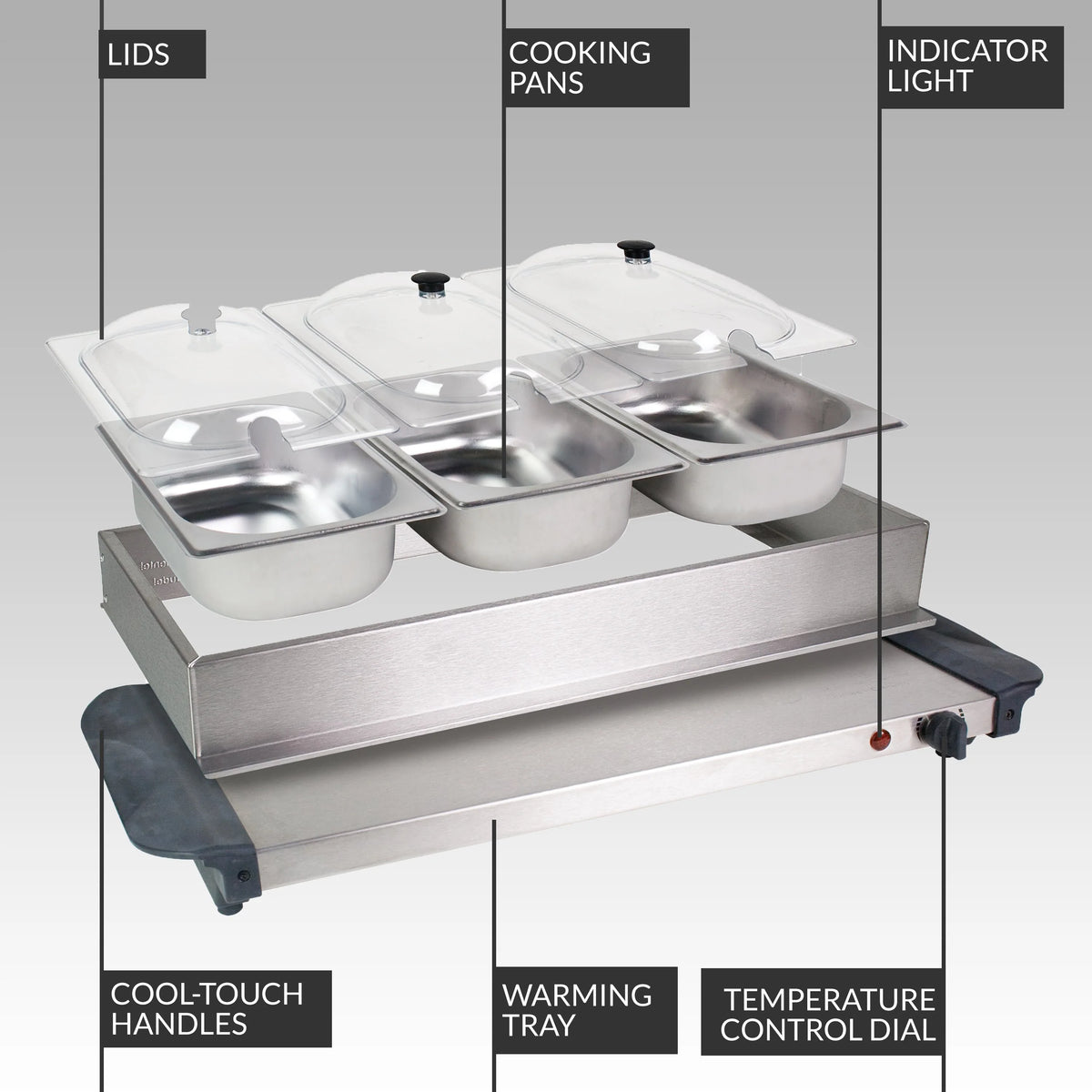 3-Station 1.5-Quart Stainless Steel Buffet Server & Warming Tray H921134