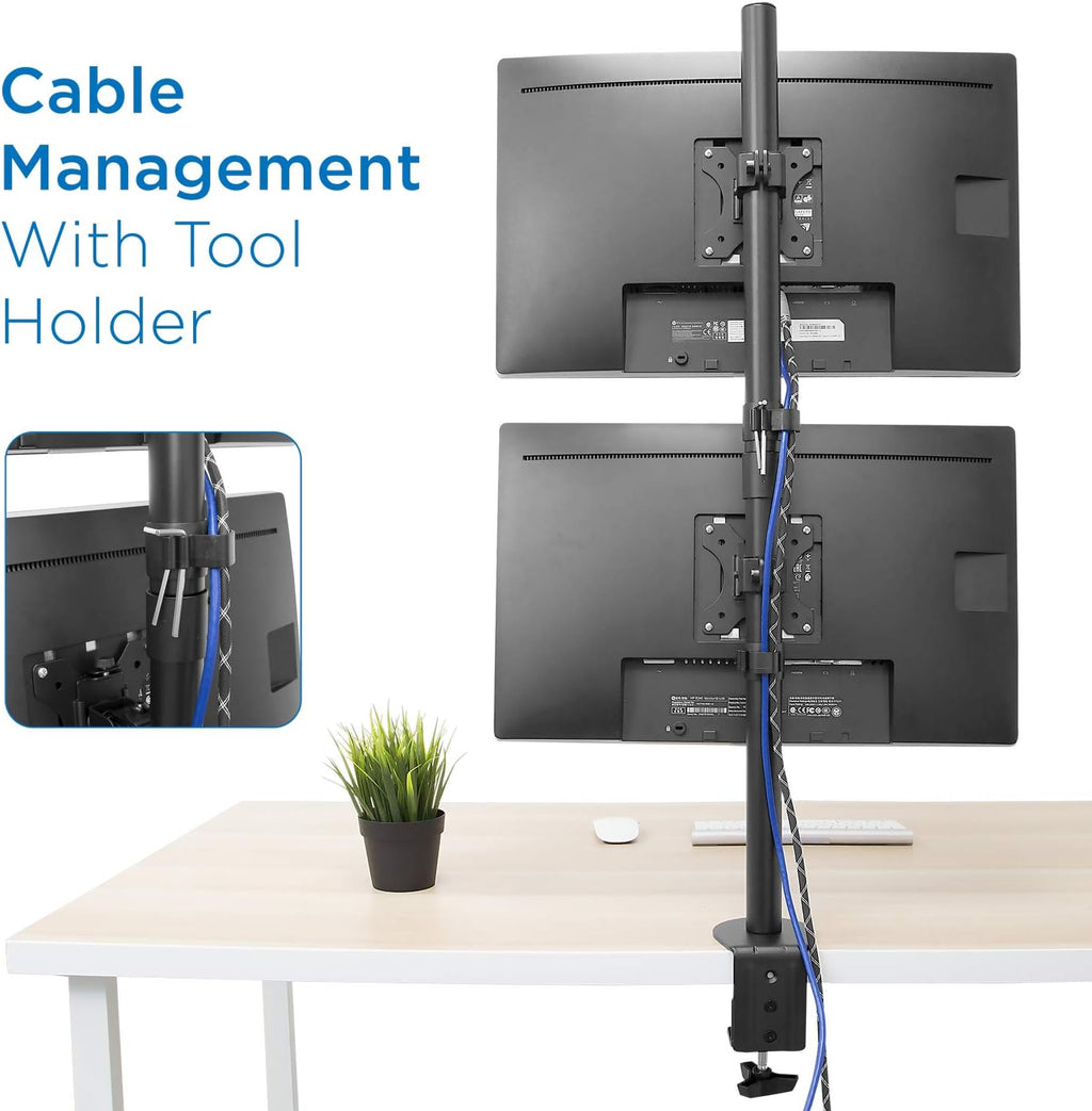 Vertical Dual Monitor Mount, Stacked Desk Stand, Fits 19-32 Inches, VESA 75 100 V731631