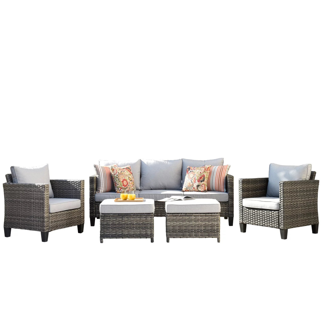5 Pieces All-Weather Wicker Sectional Sofa with Cushions S112351