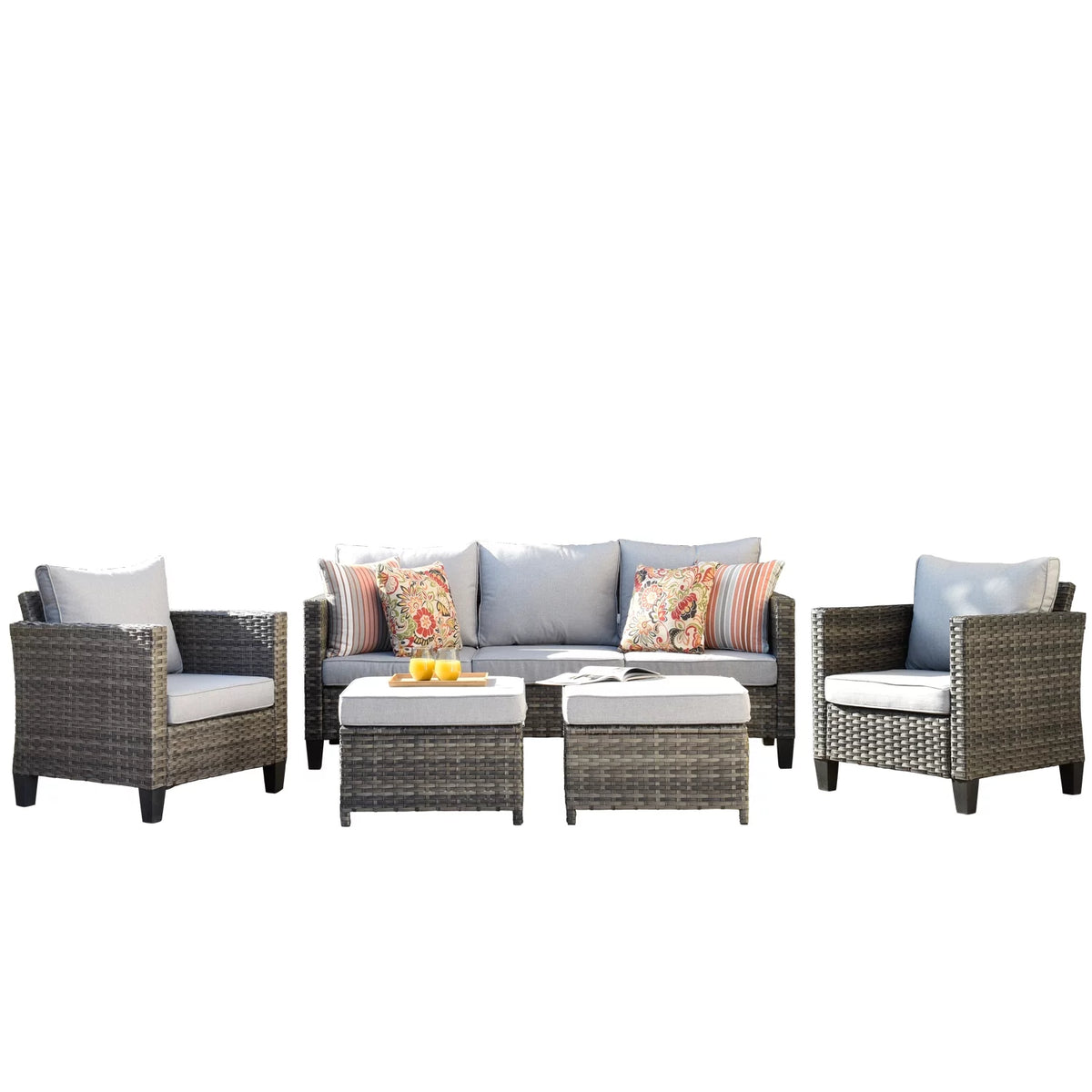 5 Pieces All-Weather Wicker Sectional Sofa with Cushions S112351