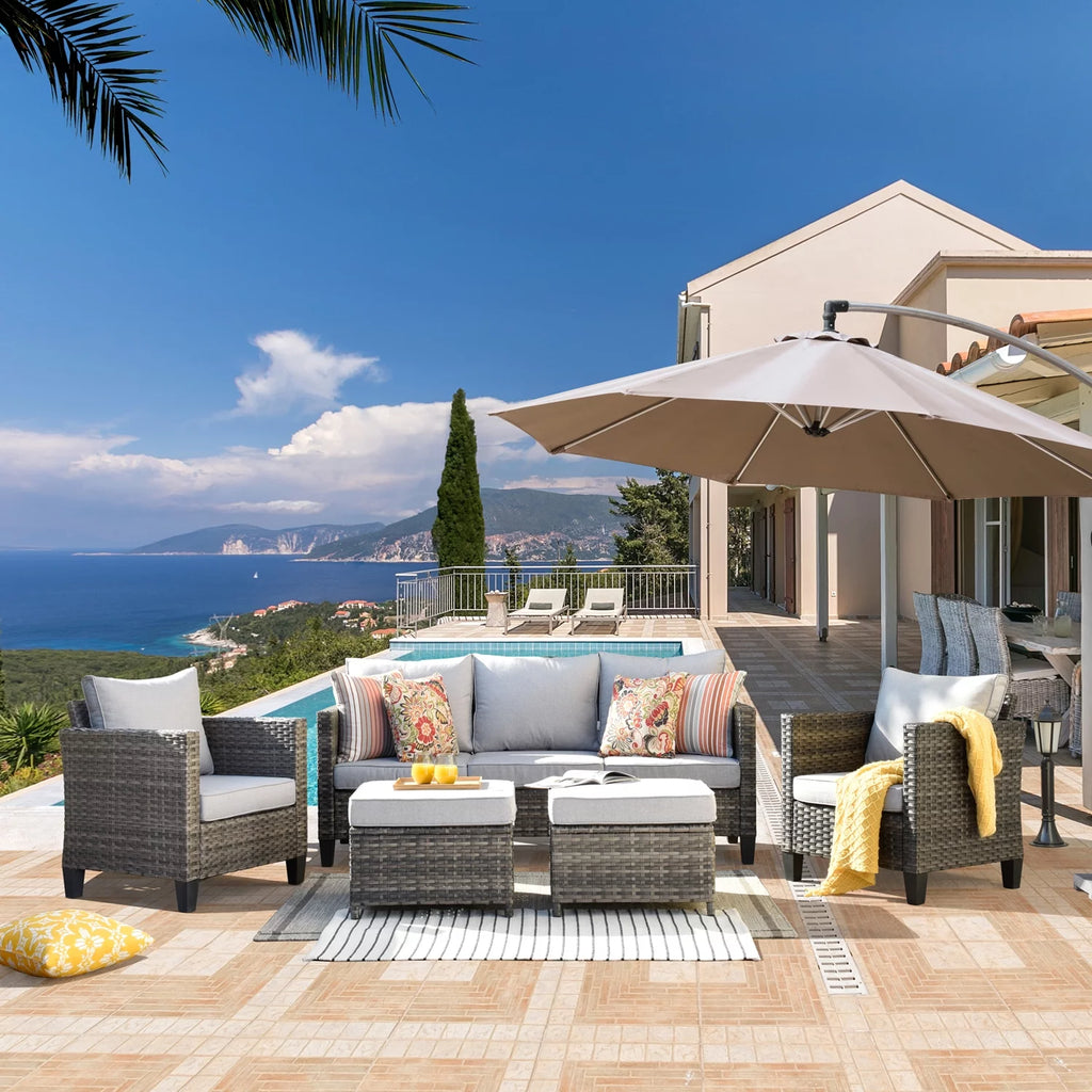 5 Pieces All-Weather Wicker Sectional Sofa with Cushions S112351