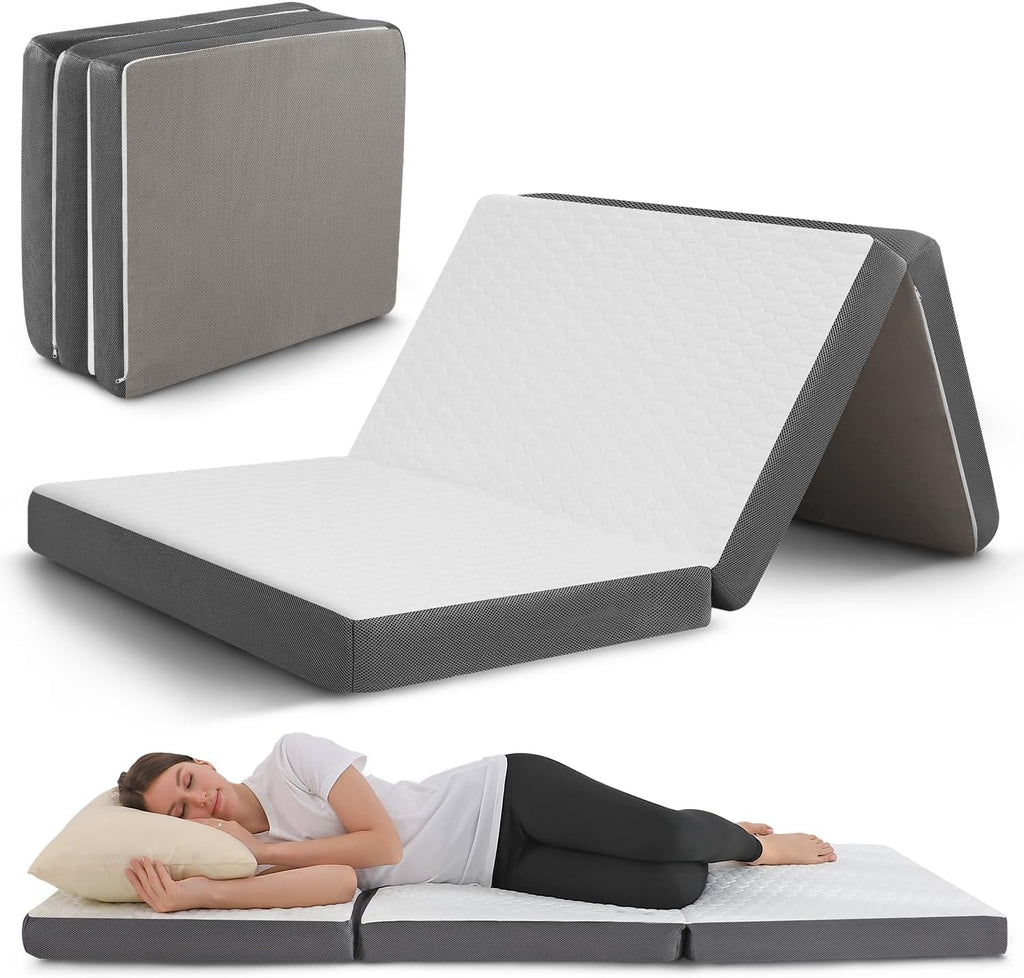 Twin Memory Foam Tri Folding Mattress with Washable Cover C2970