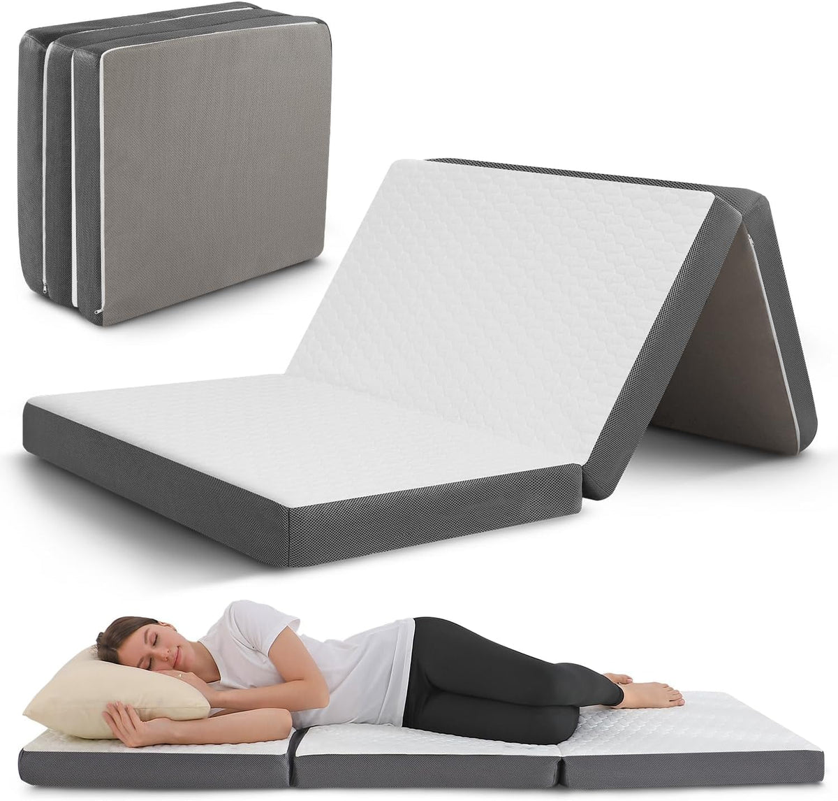 Twin Memory Foam Tri Folding Mattress with Washable Cover C2970