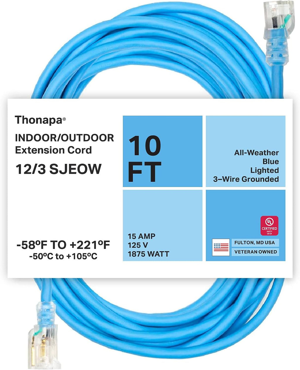 2 Pack 25 Ft All Weather Extension Cord with Lighted Outlet M7206
