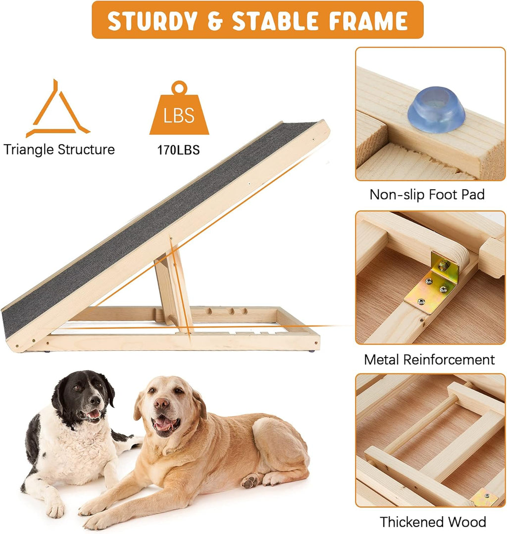 Adjustable Wooden Folding Dog Ramp with Non-Slip Carpet T9628