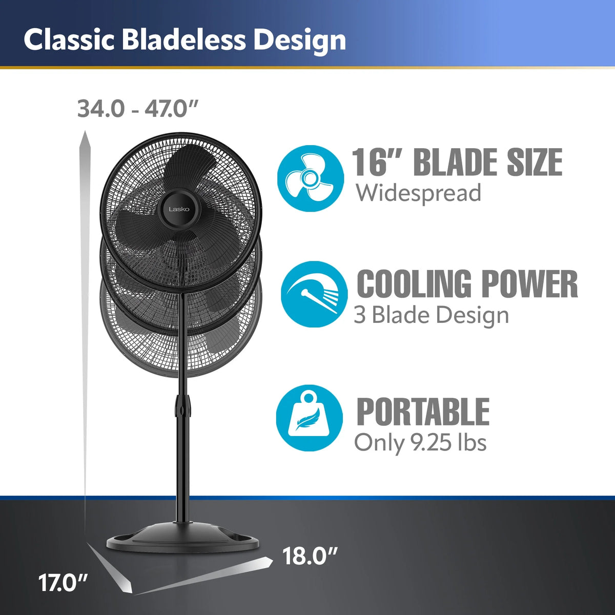 16 Oscillating Adjustable Pedestal Fan with 3-Speeds, Black Y575