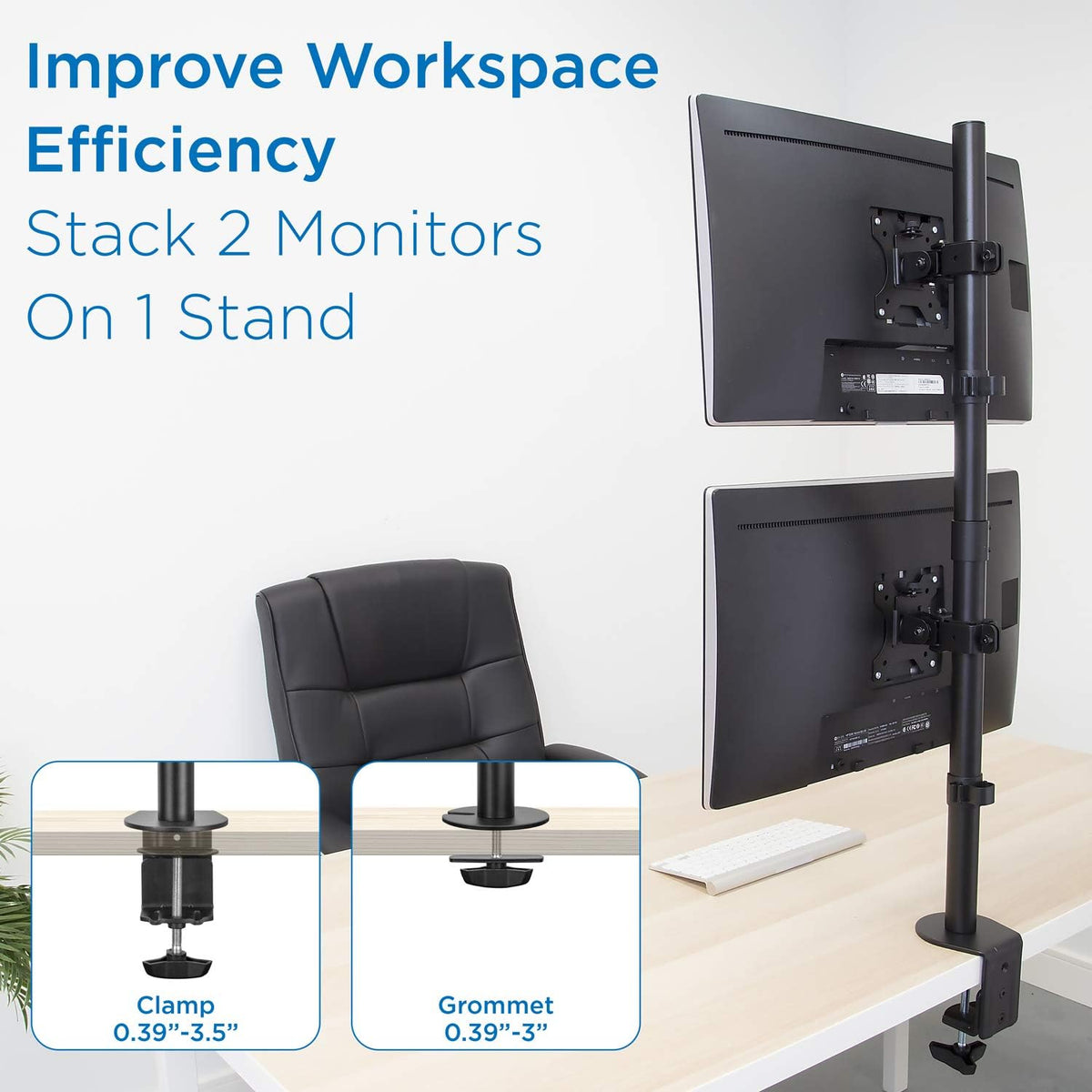 Vertical Dual Monitor Mount, Stacked Desk Stand, Fits 19-32 Inches, VESA 75 100 V731631