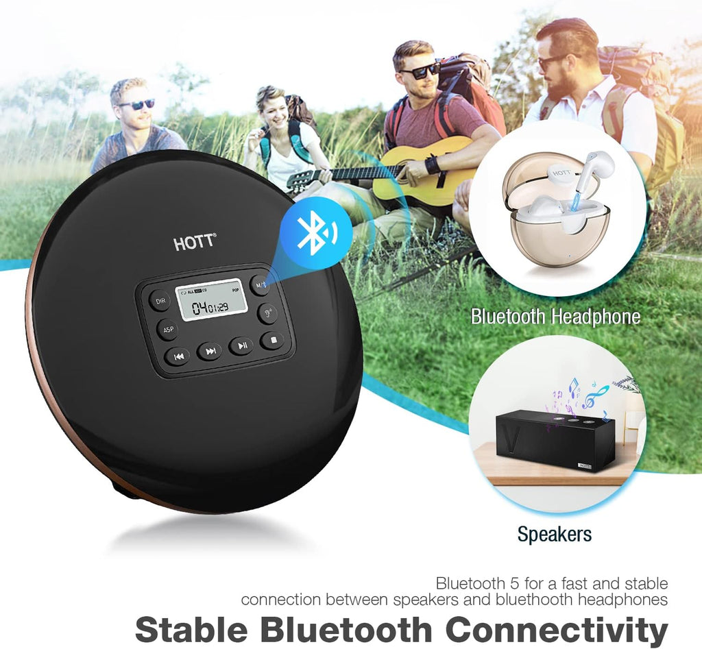 Portable Bluetooth CD Player Rechargeable Black G83628