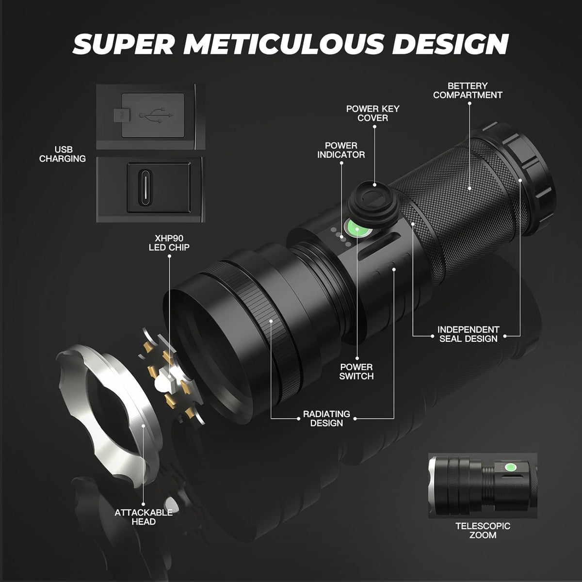 100000 High Lumens Rechargeable LED Flashlight Z122057