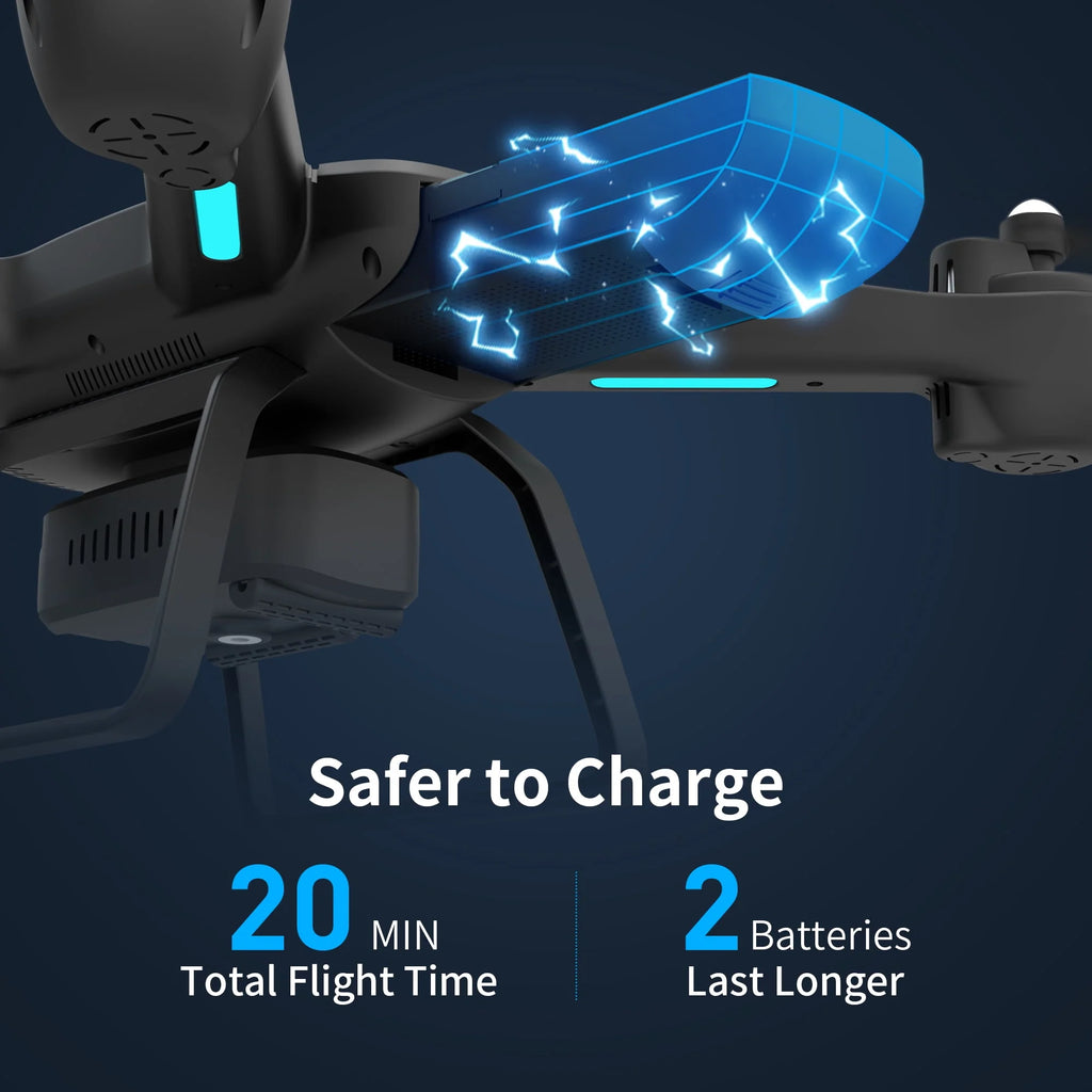 Black 1080P HD Camera Drone with LED Lights and 2 Batteries I268121