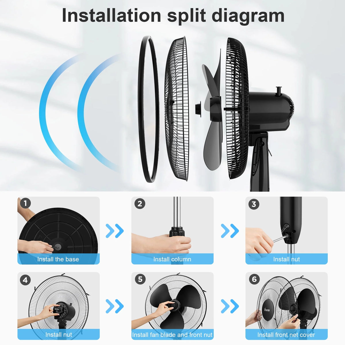 16 Pedestal Fan with Remote, 3-Speed Oscillating Standing Fan E74432