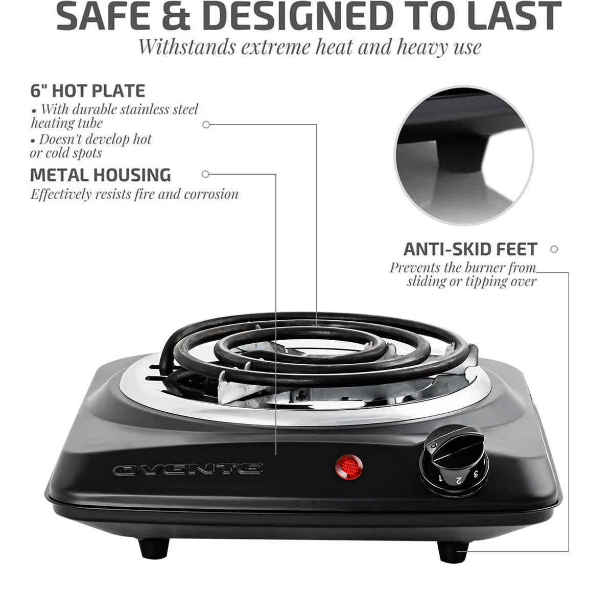 1000W Black Electric Countertop Single Burner N48450