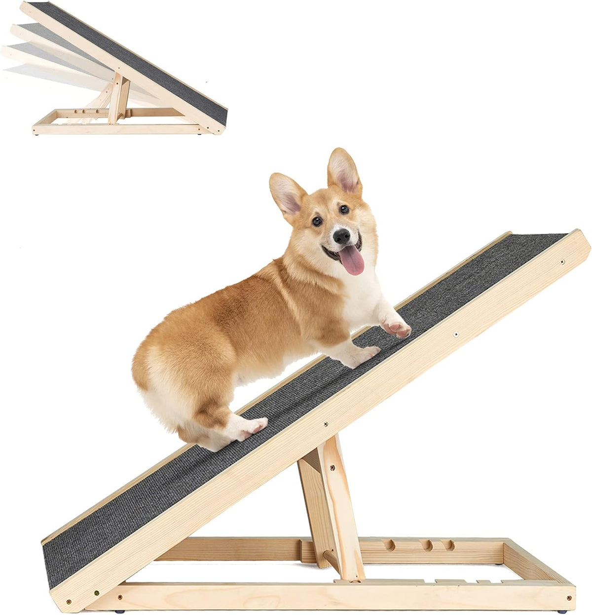 Adjustable Wooden Folding Dog Ramp with Non-Slip Carpet T9628