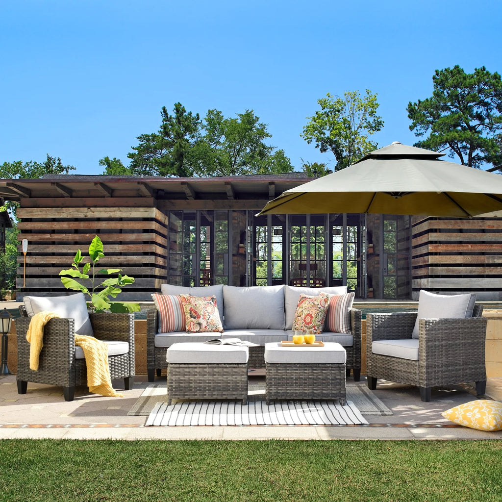 5 Pieces All-Weather Wicker Sectional Sofa with Cushions S112351