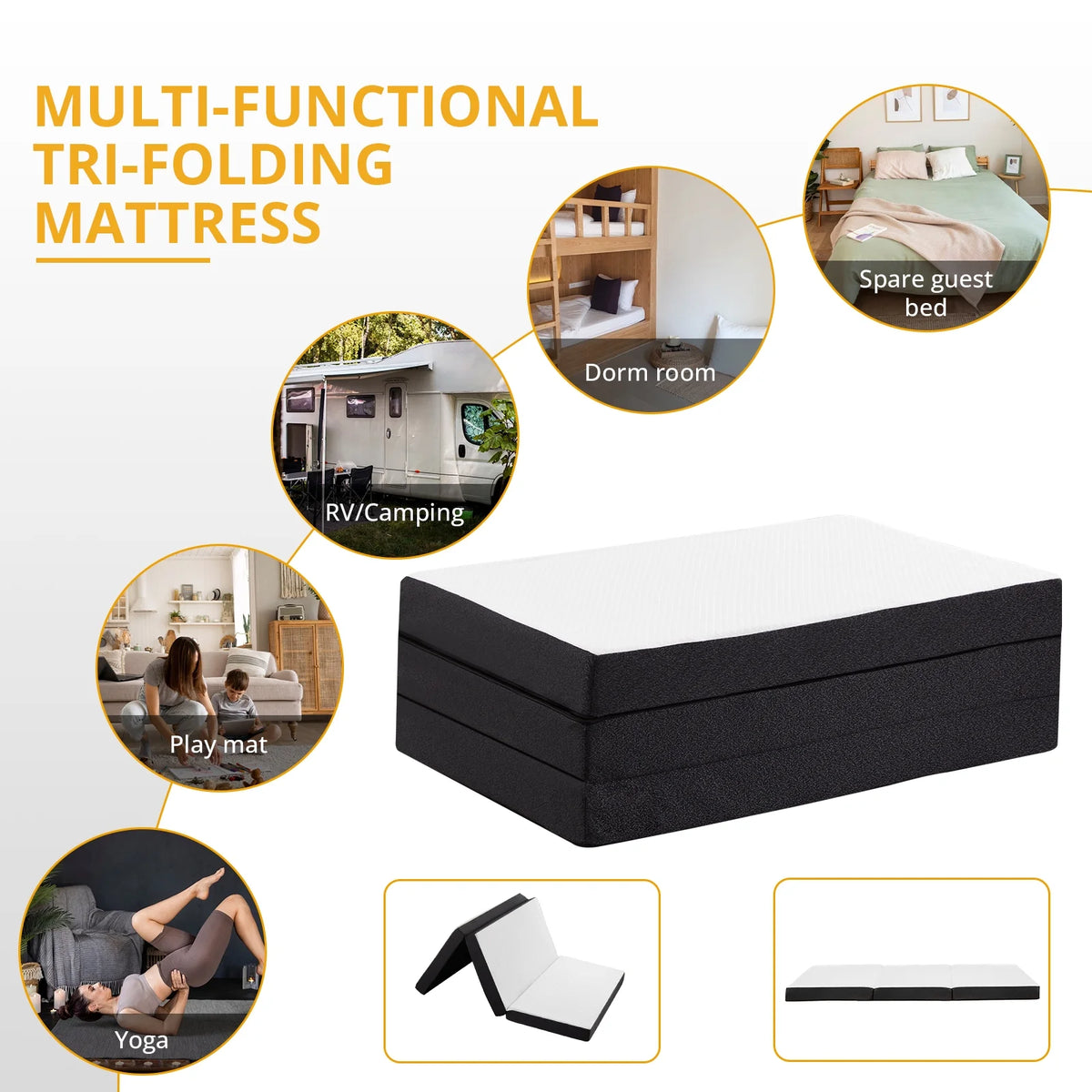 Folding Twin Size Memory Foam Mattress with Cover O2646