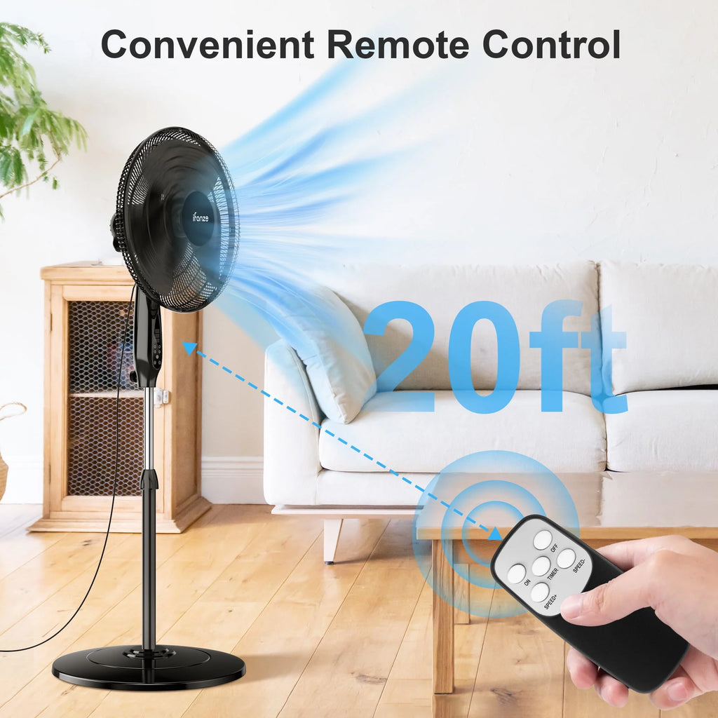 16 Pedestal Fan with Remote, 3-Speed Oscillating Standing Fan E74432