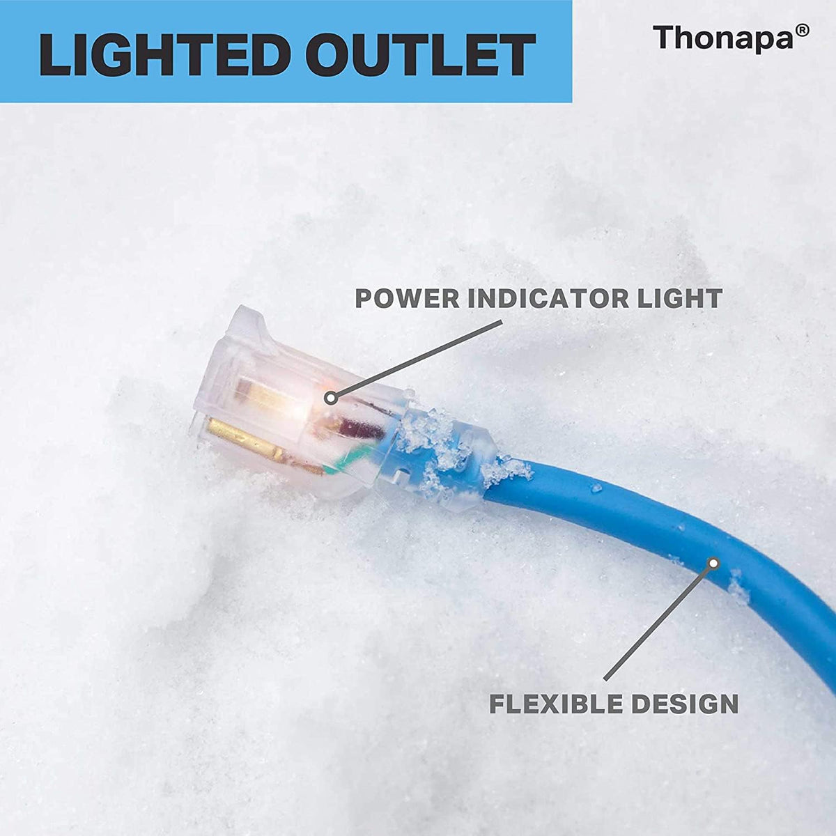 2 Pack 25 Ft All Weather Extension Cord with Lighted Outlet M7206