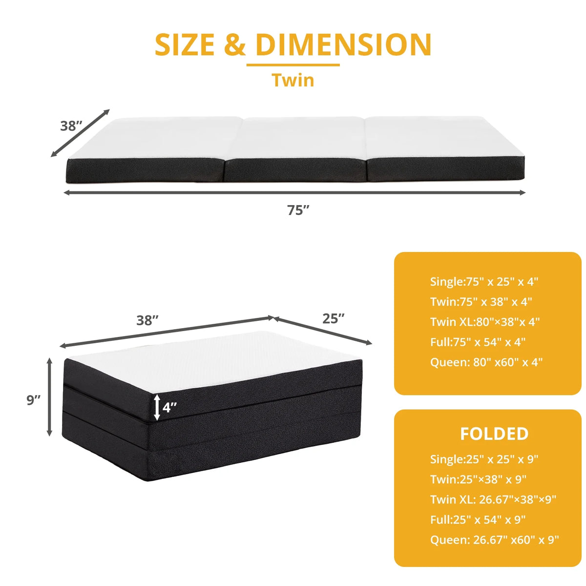 Folding Twin Size Memory Foam Mattress with Cover O2646