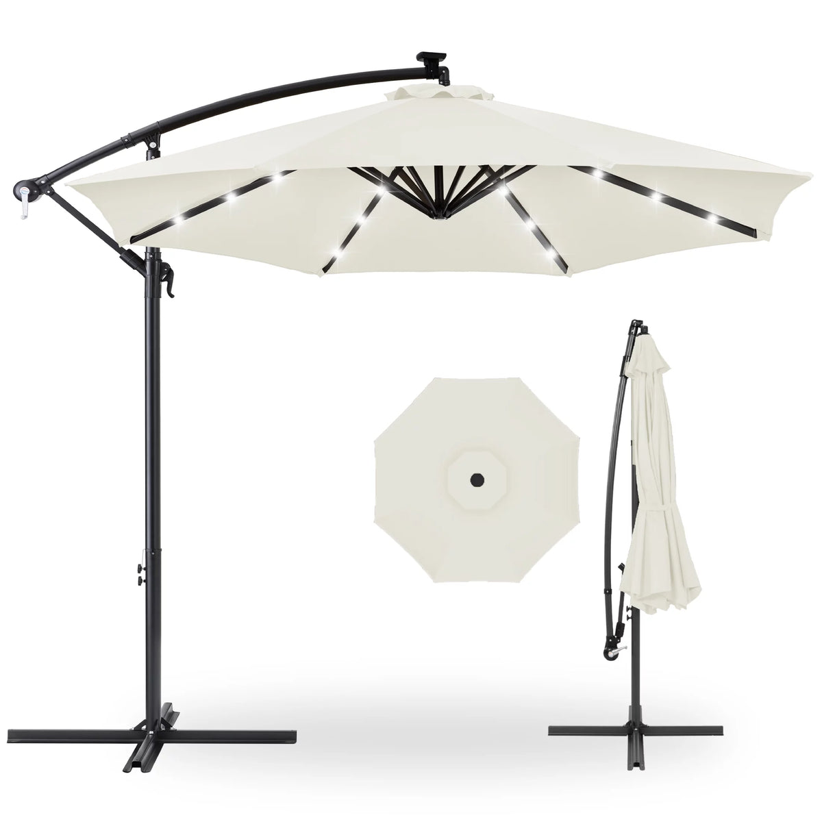 10ft Solar LED Offset Hanging Patio Umbrella J3796