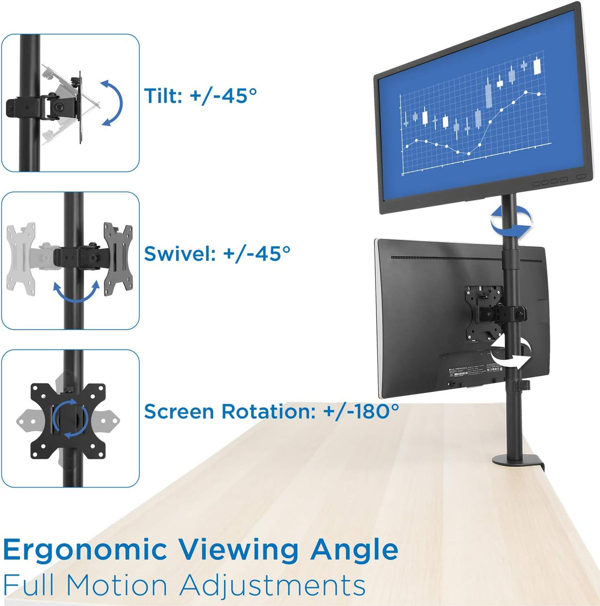 Vertical Dual Monitor Mount, Stacked Desk Stand, Fits 19-32 Inches, VESA 75 100 V731631