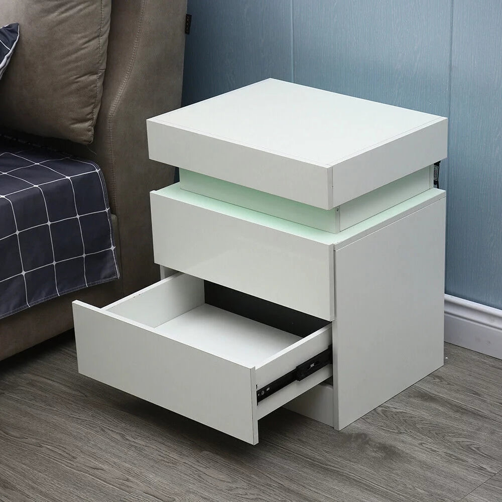 High Gloss LED Nightstand with 2 Drawers M70412
