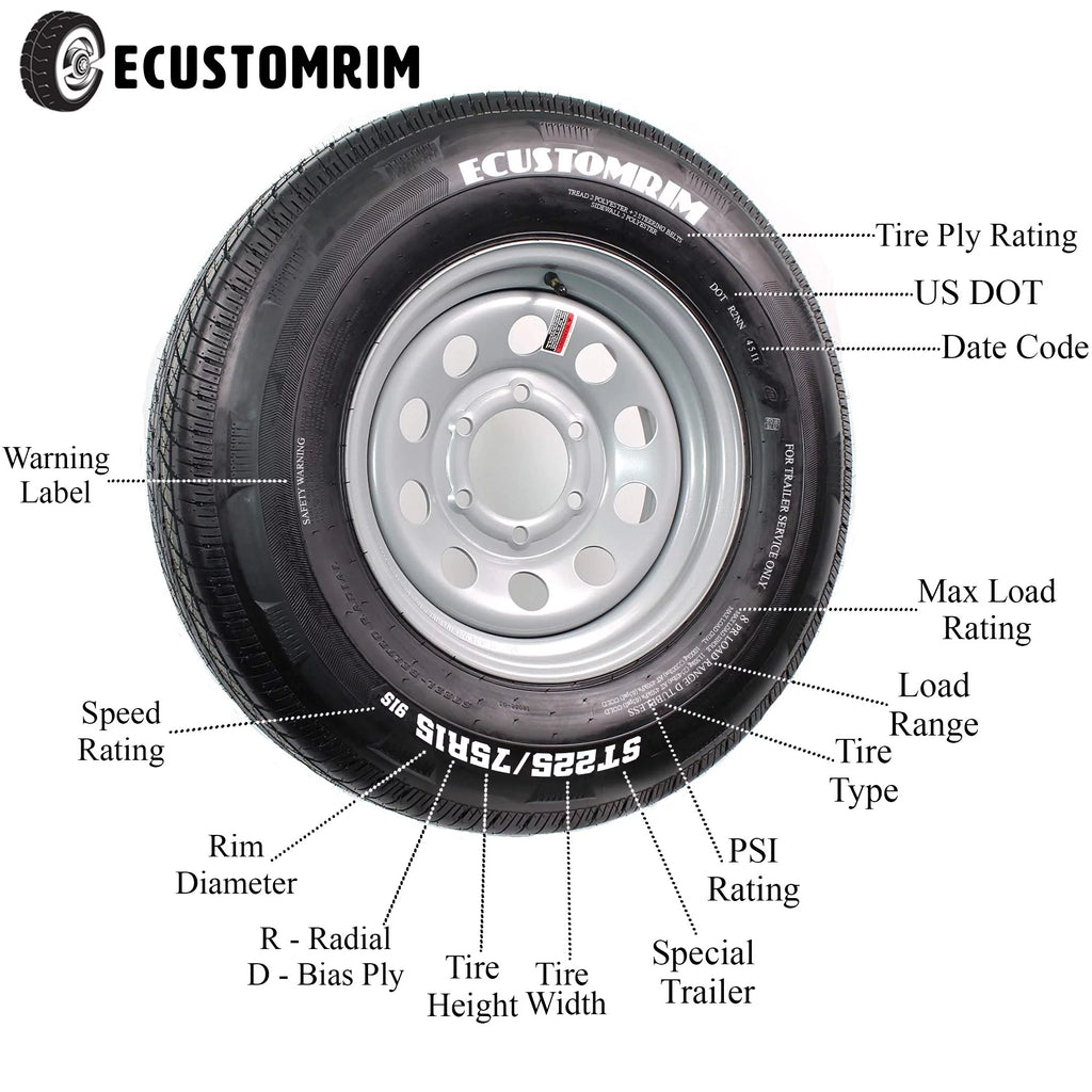 4.80-12 Trailer Tire On Rim 5 Lug White Spoke Wheel B900