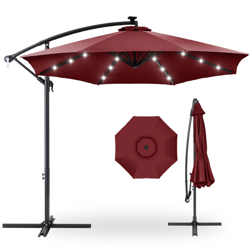 10ft Solar LED Offset Hanging Patio Umbrella J3796