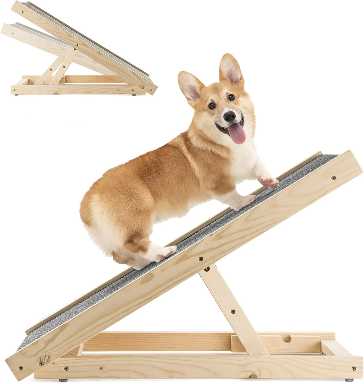 Adjustable Wooden Folding Dog Ramp with Non-Slip Carpet T9628