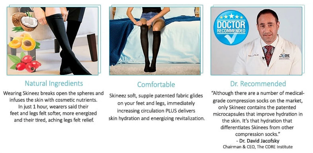 Black L/XL Hydrating Compression Socks 10-20 mmHg G9113