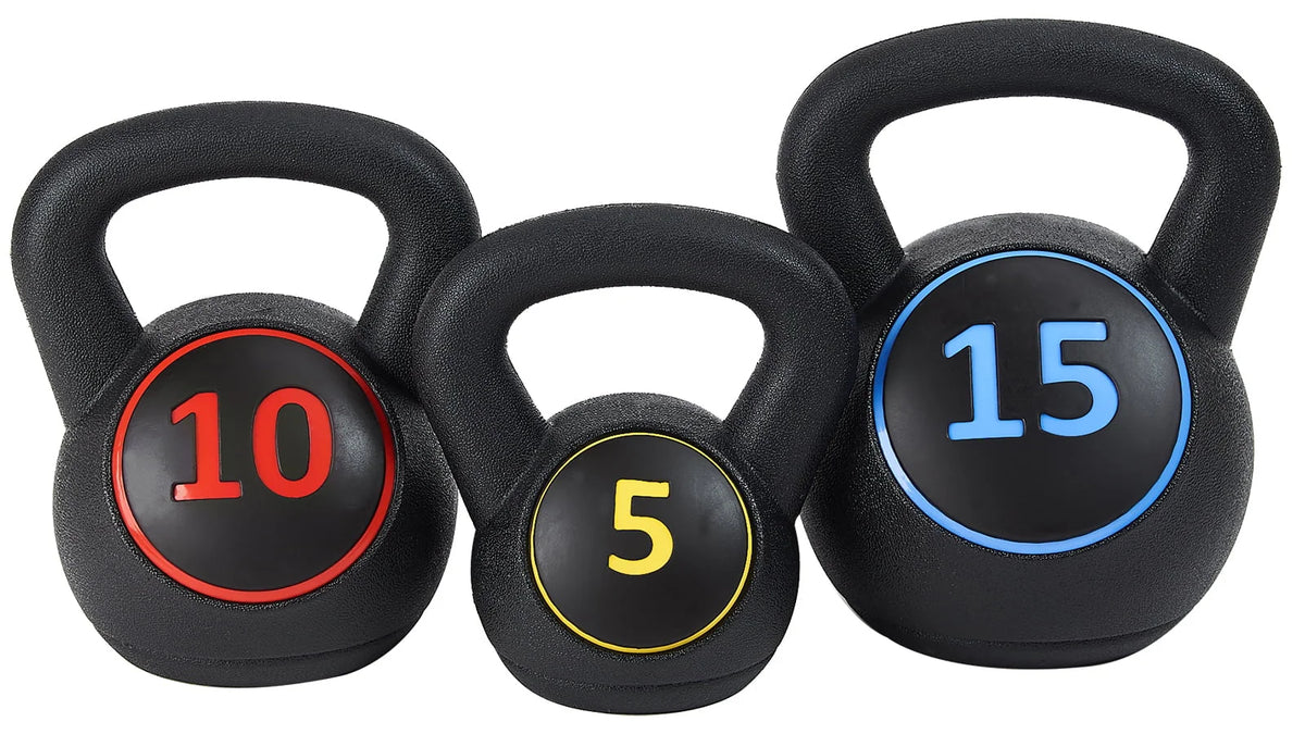 Wide Grip Kettlebell Set, 5lb, 10lb, and 15lb R951
