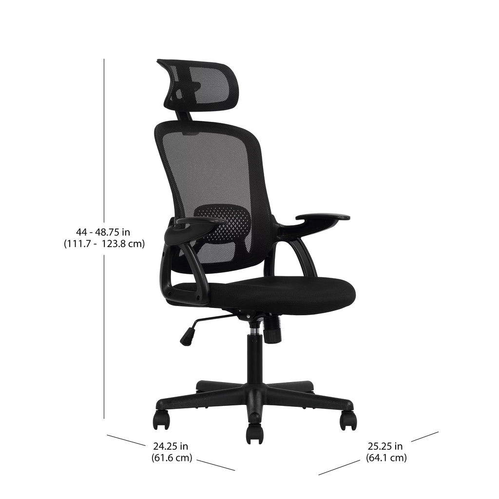 Black Fabric Ergonomic Office Chair with Adjustable Headrest M6578