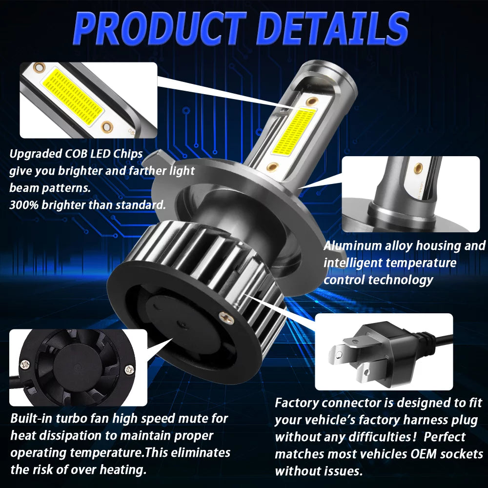 H4/9003 LED Headlight Bulbs 10000 Lumen 60W 6500K Cool White Pack of 2 G64185