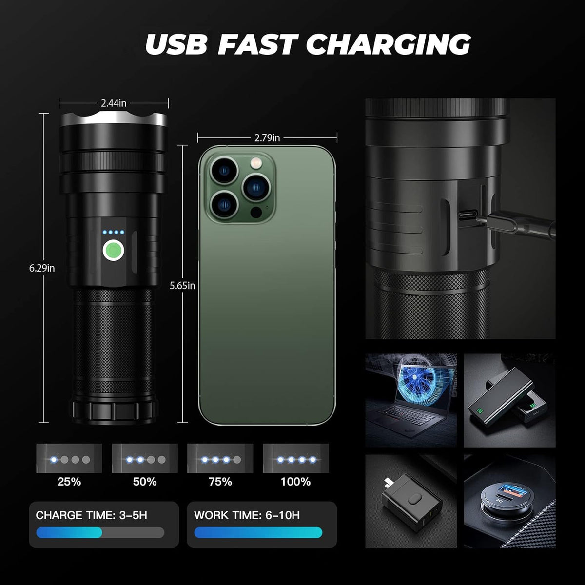 100000 High Lumens Rechargeable LED Flashlight Z122057