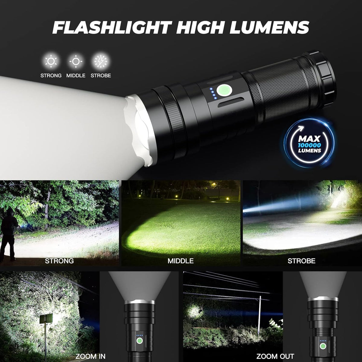 100000 High Lumens Rechargeable LED Flashlight Z122057