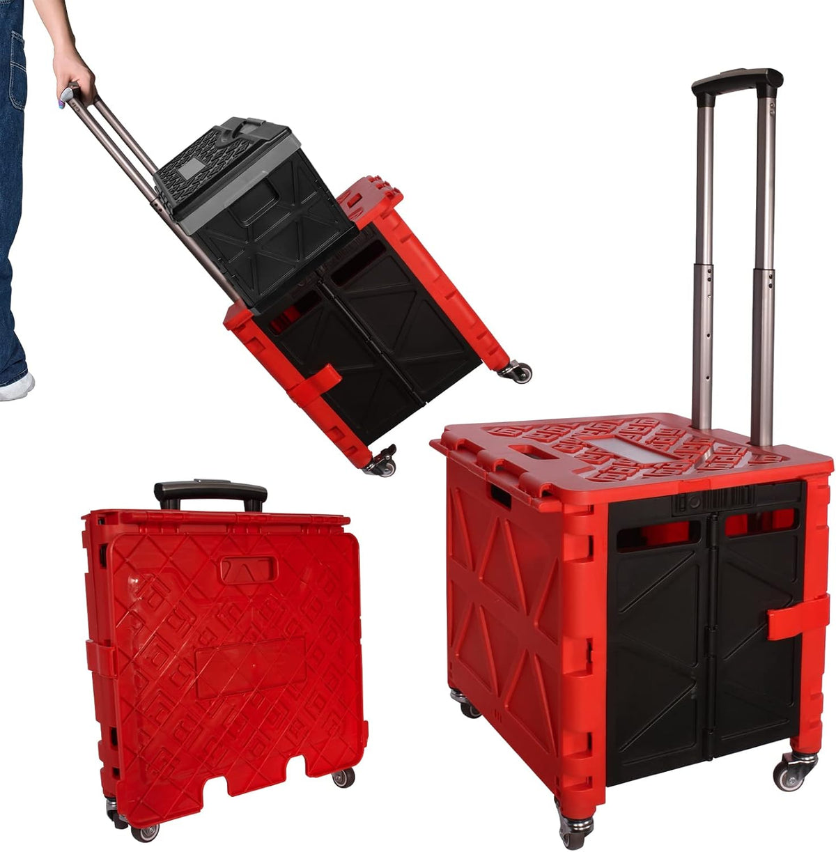 Foldable Utility Cart with Wheels Black Q41285