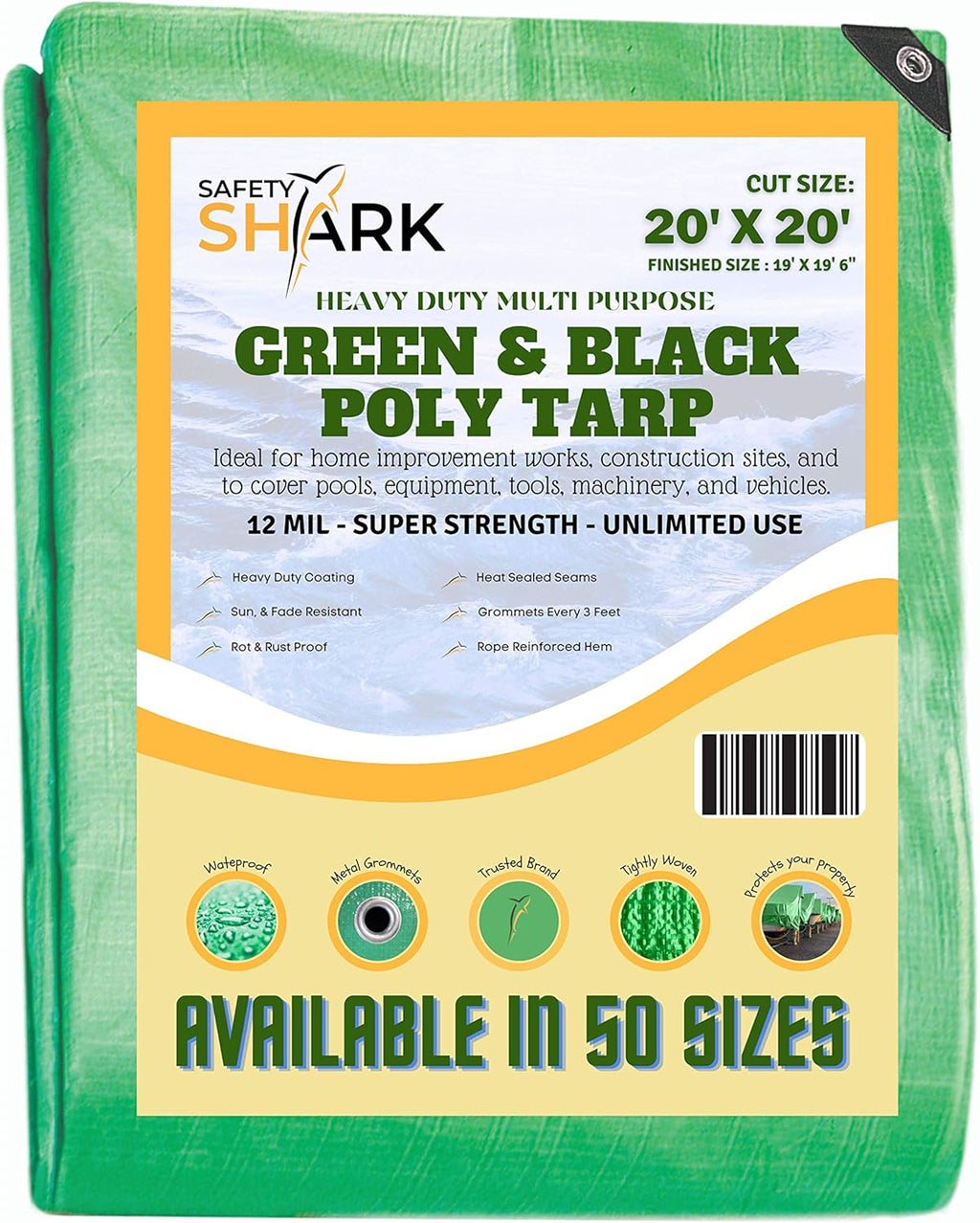Heavy Duty Waterproof 20x20 Feet 5 Mil Poly Tarp with Metal Grommets Q25646