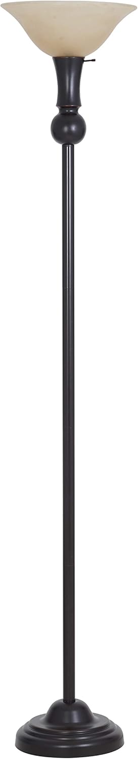 Bronze 3-Way Torchier Lamp with Frosted Amber Glass Shade S504