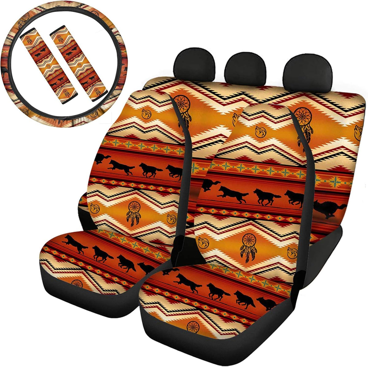 Car Seat Covers and Steering Wheel Cover and Seat Belt Pads V56408