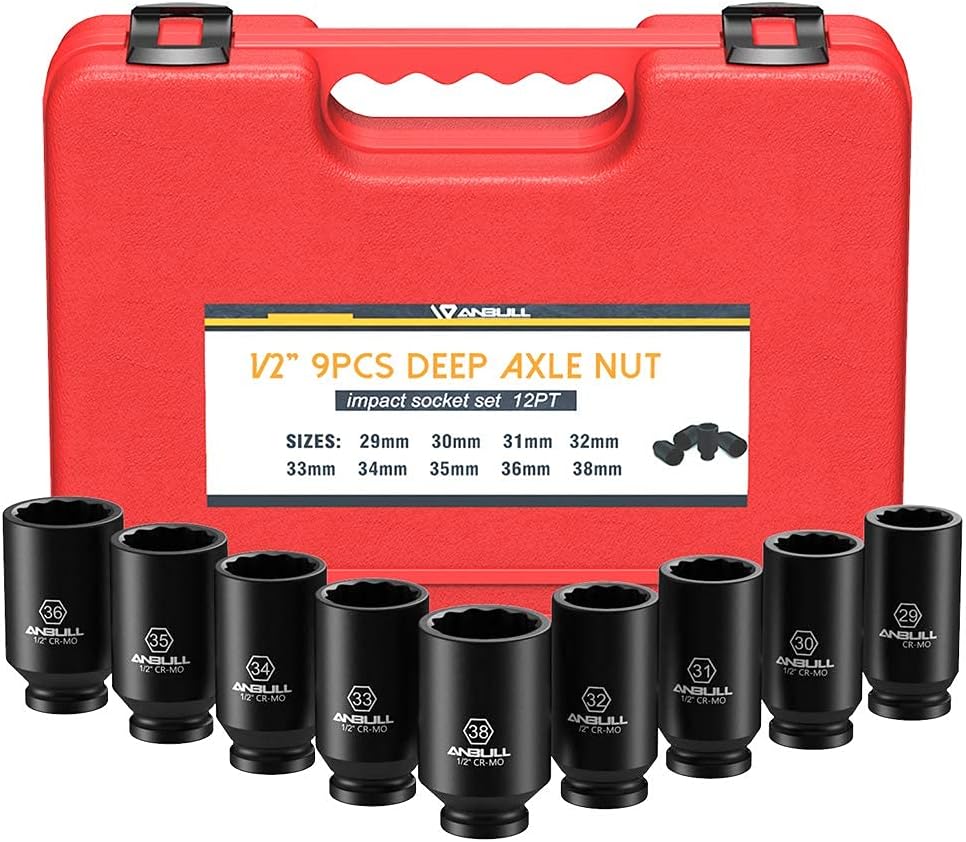 1/2 Inch 9PCS Deep Impact Socket Set 29mm-38mm with Storage Case I474