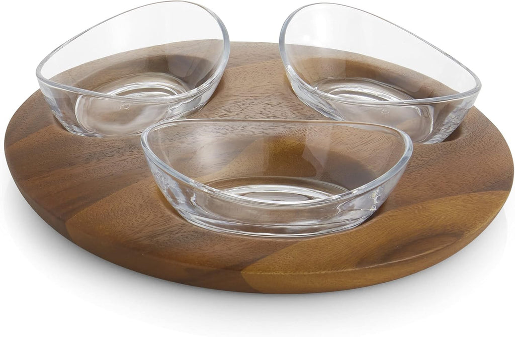 Condiment Server 3 Piece Set Acacia Wood and Glass N1947