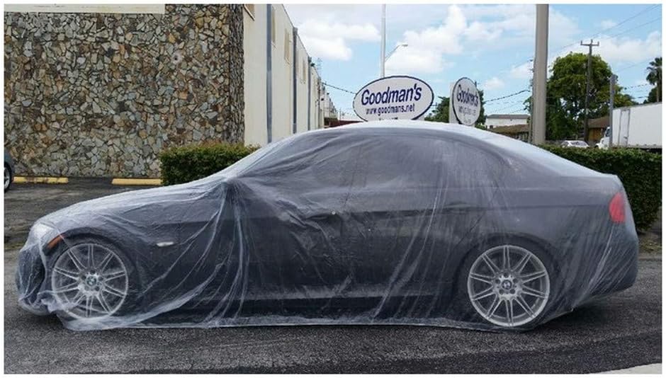 5 Pack Disposable Plastic Car Cover with Elastic Band Medium Size I484783